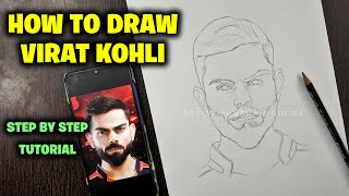 How to draw VIRAT KOHLI Step by Step // full sketch outline tutorial for beginners ( IPL 2021 RCB )