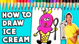 HOW TO DRAW A CUTE ICE CREAM CONE FOR KIDS! (Easy Step By Step Drawing Lesson | Art for Kids)