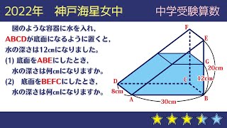 【中学受験算数】立体図形・水問題　容器を倒した時の水面の高さ　2022年 神戸海星女中【最難関クラス/偏差値up】