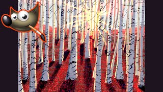 How to Draw a Sunrise in a Birch Forest | Digital Art Timelapse Tutorial Using GIMP