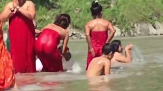 Desi woman open Holy bath in river  Desi Bathing Hot Video
