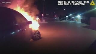 Dramatic video shows SAPD officers rescue woman from flaming car