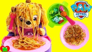 Paw Patrol Baby Skye Learns to Eat Spaghetti Head