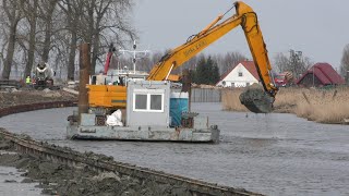 Nowakowo. Pogłębianie toru wodnego. Wideo z ziemi. II Etap budowy drogi wodnej na rzece Elbląg