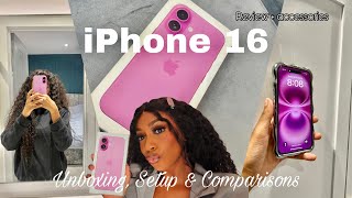 Pink iPhone 16 Unboxing (upgrading from a 12) | Setup, Comparisons + Review🌸💕📱