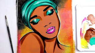 Black Girl Magic Acrylic Painting for Beginners | Dark Skin tone | African Art