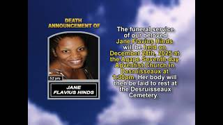 Jane Flavius Hinds ~ Short Obituary