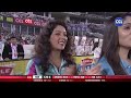 mumbai s sohail khan hits a huge six and four in hyderabad s aadarsh bowling ccl