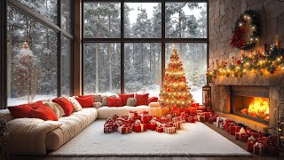 Cozy Living Room with Christmas Jazz Music 🎄🎅 Warm Christmas 2025: Fireplace Sounds & Snowy to Relax