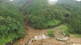 【福岡大雨】朝倉市妙見川の被害箇所空撮映像２（平成29年7月8日11時5分撮影）