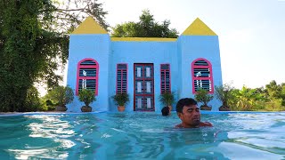 Building The Most Beautiful One Story Mud Villa And Private Swimming Pool With Color (Full Video)
