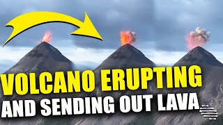 Volcano Erupting and Sending Out Lava in an Explosion Like Form