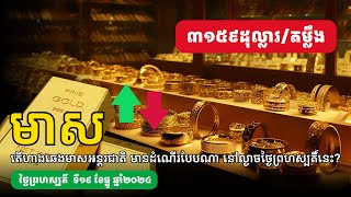 តើតម្លៃហាងឆេងមាសអន្តរជាតិ មានដំណើរបែបណា នៅល្ងាចថ្ងៃព្រហស្បតិ៍នេះ?