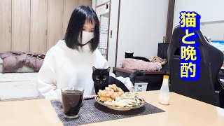 猫と晩酌！寒い日にお湯割りといただく大分の名物料理！