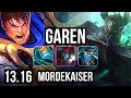 GAREN vs MORDEKAISER (TOP) | 9/0/7, 900+ games, Legendary, 900K mastery | NA Grandmaster | 13.16