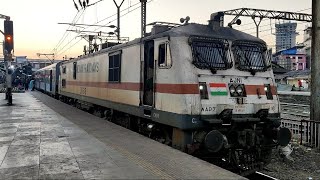 11009 Sinhagad Express Accelerates out of Thane Station with AJNI WAP7 at Dusk