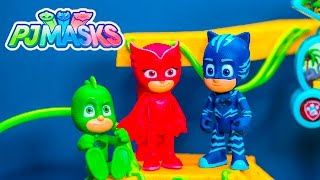 Playing with New Light Up PJ Masks Figurines and Paw Patrol Playset