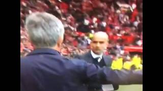 Pep Guardiola And Jose Mourinho Hug Before The 172nd Manchester Derby
