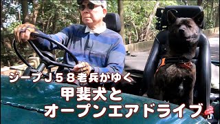 ジープJ58老兵がゆく　甲斐犬のキクとフルオープン Jeeping