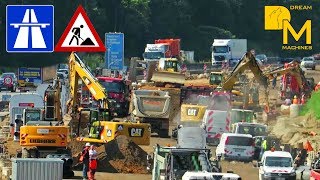 MEGA AUTOBAHN BAUSTELLE DOKU #85 CATERPILLAR HITACHI LIEBHERR BAGGER / highway construction