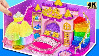 DIY Building Amazing Purple Miniature Castle House for Beautiful Princess with Dress from Cardboard