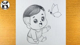 Cute boy wants butterfly pencil sketch | kids pencil drawing ​⁠@TaposhiartsAcademy