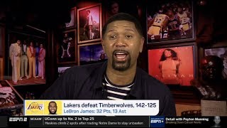 Jalen Rose DELIGHT LeBron & Anthony Davis leads Lakers blow out T-Wolves 142-125 to improve 21-3