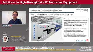 Jan Krausmann, Singulus: Solutions for High-Throughput HJT Production Equipment