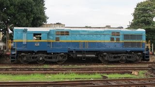 Class M8 848 departs Maradana with empty Micro Car flatbed carriages