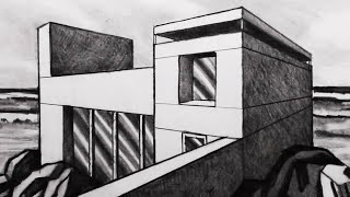 How to Draw a House on a Rock by the Sea: Perspective Pencil Drawing