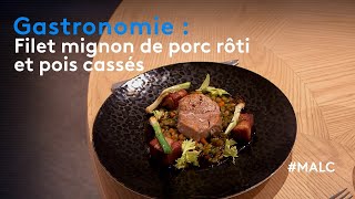 Gastronomie : filet mignon de porc rôti et pois cassés