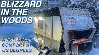 WINTER CAMPING During A BLIZZARD - Wood Stove for Heat / Stuck in Snow with my DIY Travel Trailer