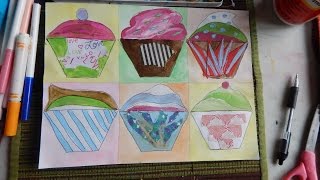 Joseys Art School Episode #37 4 Week Art Camp Part 1 too Many Cupcakes Mixed Media Teach art