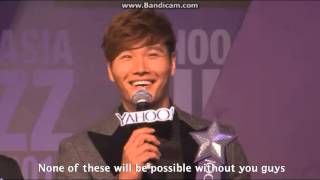 [ENG] 131201 Kim Jong Kook receiving Most Charismatic Korean Host Award