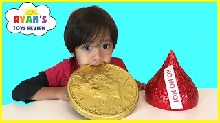 GIANT CHOCOLATE CANDY taste test! Hershey's Kiss, Gold Coins, Peanut Butter Cups Candy Review