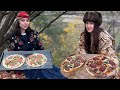 Cook pepperoni pizza with homemade dough and fresh vegetables! Rural cooking