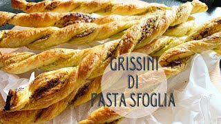 Grissini di Pasta Sfoglia Ripieni con Pesto e Parmigiano - Antipasto/Aperitivo Sfizioso e Veloce