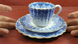 W T Copeland Blue and White Porcelain China 2294 Tea Cup Saucer & Side Plate 1883