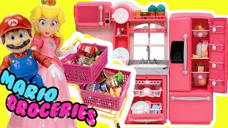 The Super Mario Bros Movie Princess Peach Doll Grocery Shopping + Breakfast Routine