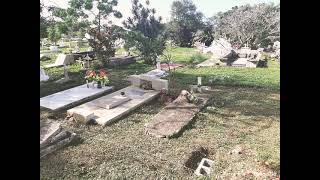 DIY cement grave makeover with memorial plate