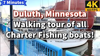 Walking tour of ALL charter fishing boats in Duluth, MN 4K