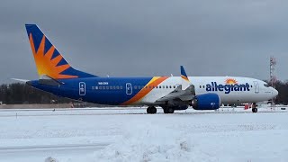 Allegiant Air 1269 Boeing 737 MAX8 departing TVC Cherry Capitol Airport in Traverse City MI 12/13/24