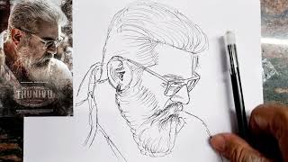 Ajith Kumar Thunivu Drawing || How to draw Ajith Kumar #thunivu #ajithkumar #drawing