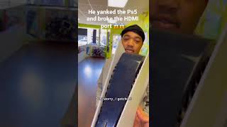 He yanked his very dusty #ps5 out / Damaged the hdmi port 😱😱 #shorts #fyp #games #apple #ios #fypシ