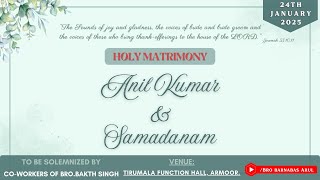 || 24-01-2025 || HOLY MATRIMONY || BRO.EPHRAIM ARUL || BETHEL PRAYER HOUSE ,  ARMOOR ||