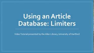 Using an Article Database: Limiters