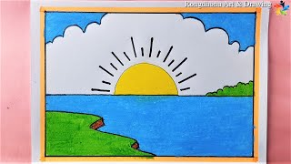 Rules for drawing a sunrise scenery | Scenery Drawing | painting