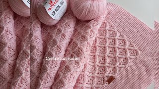 copertina Diamante 💎 rosa / tutorial dettagliato/scialle neonati