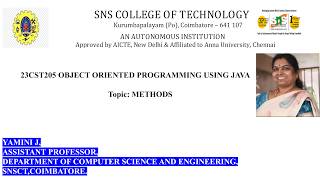 Methods | OOPS Using JAVA | SNS Institutions