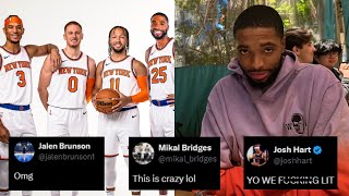 Mikal Bridges, Jalen Brunson and Josh Hart react to Mikal Bridges trade to Knicks